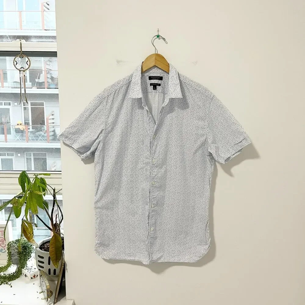 Banana Republic Men's Blue & White Print Button Up Camden Fit Top Size Large